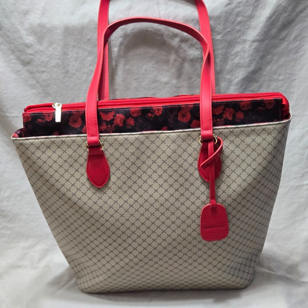 Mary Kay Large Tote Bag and Red Roundup Prize Swag Bag Beige/Red/BK
